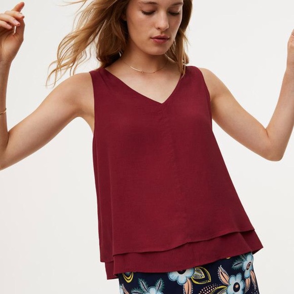 NWT Loft tank blouse burgundy layered v-neck - Picture 2 of 6